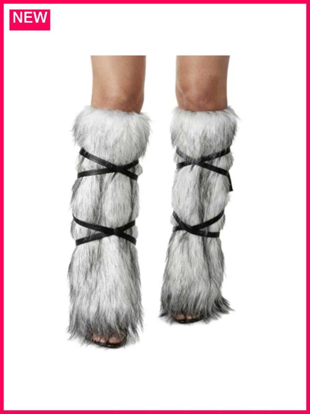Viking Faux Fur Leg Warmers Fuzzy Long Boot Covers Cuffs with Strap Women's